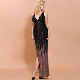 Evening Gradient Color Cocktail Host Fishtail V Neck Slimming Elegant Dress